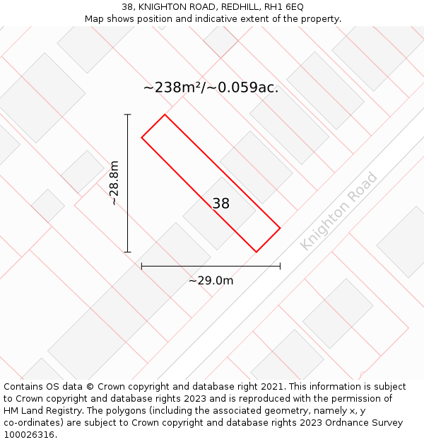 38, KNIGHTON ROAD, REDHILL, RH1 6EQ: Plot and title map