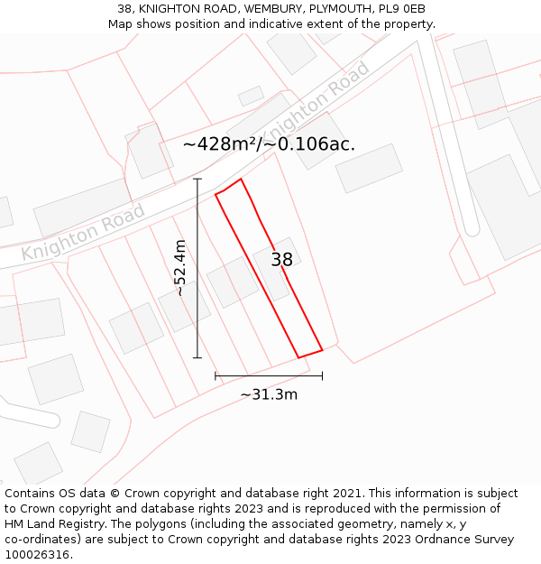 38, KNIGHTON ROAD, WEMBURY, PLYMOUTH, PL9 0EB: Plot and title map