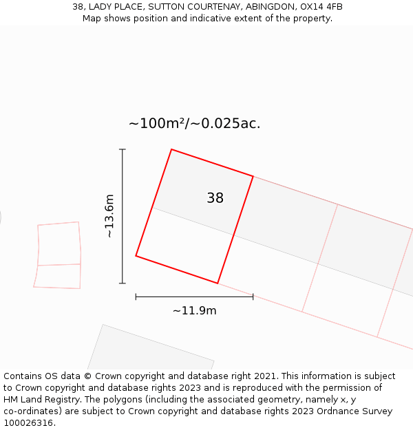 38, LADY PLACE, SUTTON COURTENAY, ABINGDON, OX14 4FB: Plot and title map