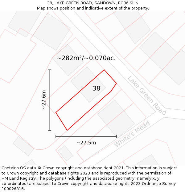 38, LAKE GREEN ROAD, SANDOWN, PO36 9HN: Plot and title map