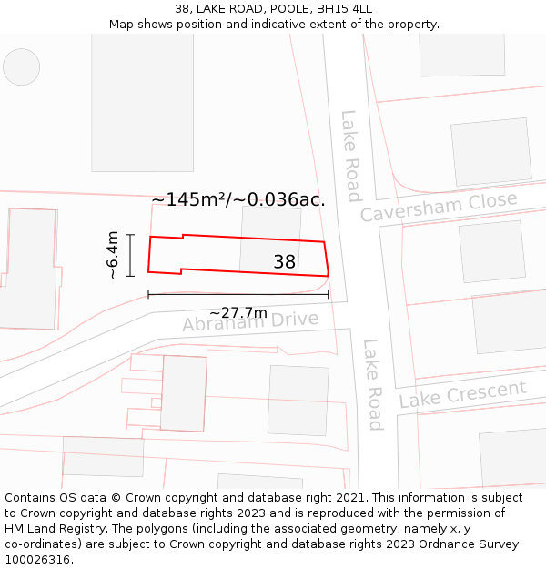 38, LAKE ROAD, POOLE, BH15 4LL: Plot and title map