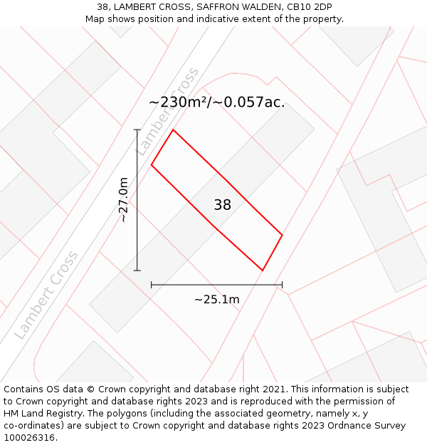 38, LAMBERT CROSS, SAFFRON WALDEN, CB10 2DP: Plot and title map