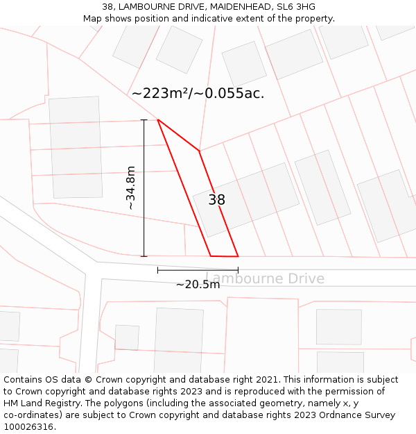 38, LAMBOURNE DRIVE, MAIDENHEAD, SL6 3HG: Plot and title map