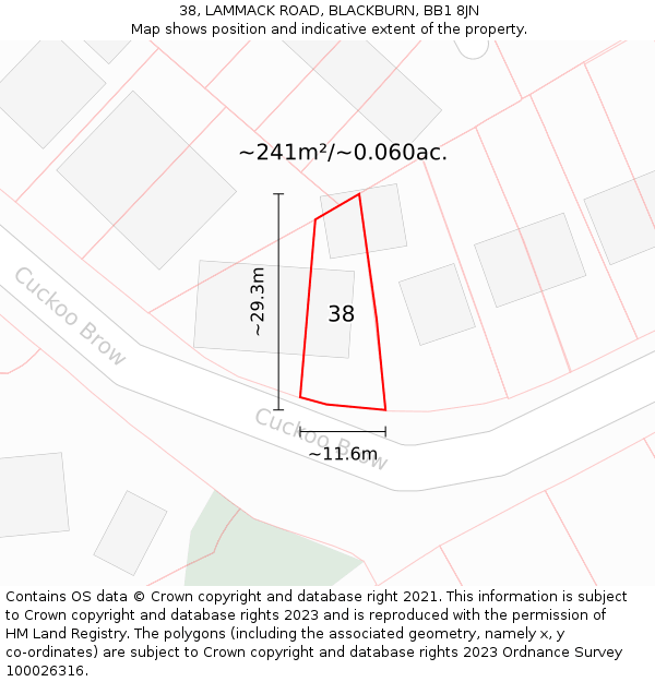 38, LAMMACK ROAD, BLACKBURN, BB1 8JN: Plot and title map