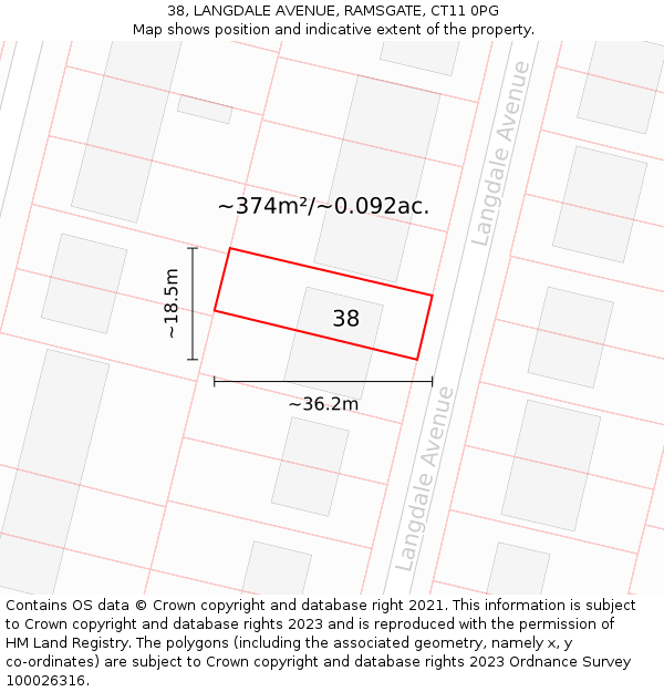 38, LANGDALE AVENUE, RAMSGATE, CT11 0PG: Plot and title map