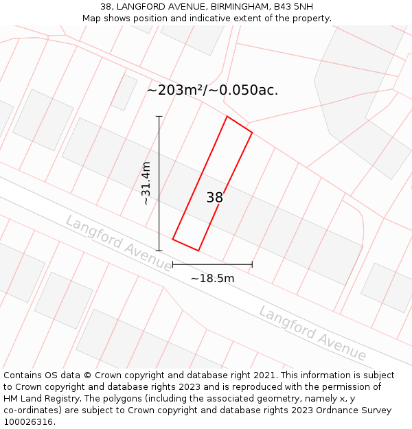 38, LANGFORD AVENUE, BIRMINGHAM, B43 5NH: Plot and title map