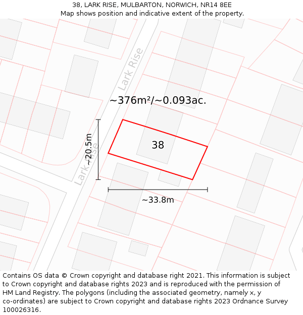 38, LARK RISE, MULBARTON, NORWICH, NR14 8EE: Plot and title map