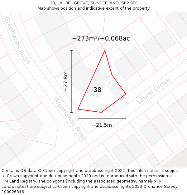 38, LAUREL GROVE, SUNDERLAND, SR2 9EE: Plot and title map