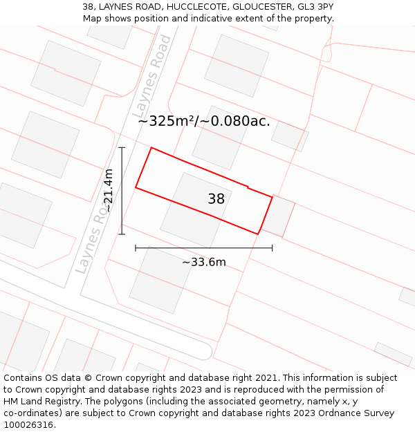 38, LAYNES ROAD, HUCCLECOTE, GLOUCESTER, GL3 3PY: Plot and title map