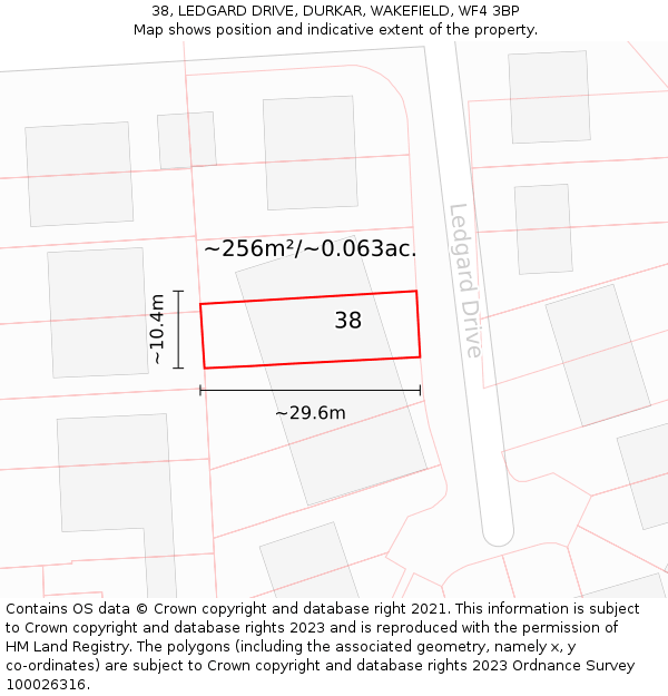 38, LEDGARD DRIVE, DURKAR, WAKEFIELD, WF4 3BP: Plot and title map