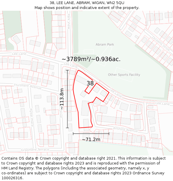 38, LEE LANE, ABRAM, WIGAN, WN2 5QU: Plot and title map