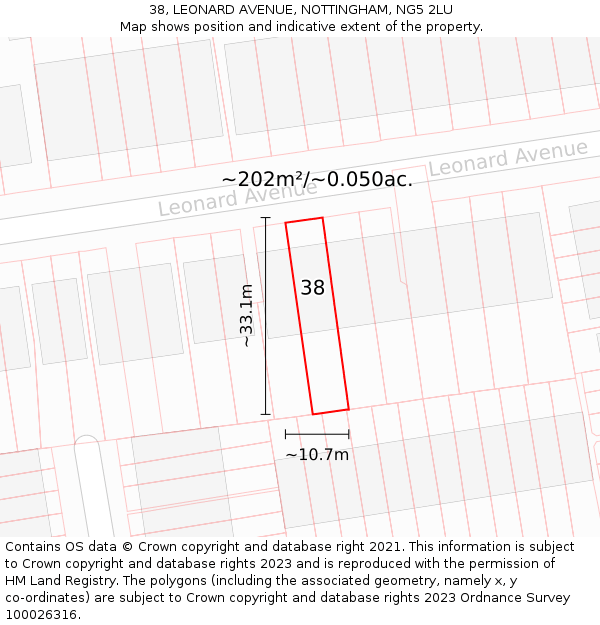 38, LEONARD AVENUE, NOTTINGHAM, NG5 2LU: Plot and title map