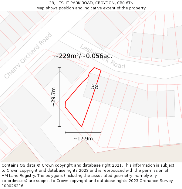 38, LESLIE PARK ROAD, CROYDON, CR0 6TN: Plot and title map