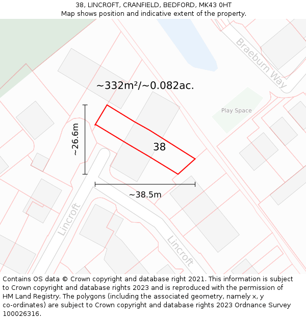 38, LINCROFT, CRANFIELD, BEDFORD, MK43 0HT: Plot and title map