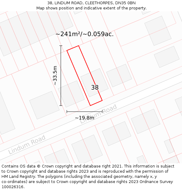 38, LINDUM ROAD, CLEETHORPES, DN35 0BN: Plot and title map