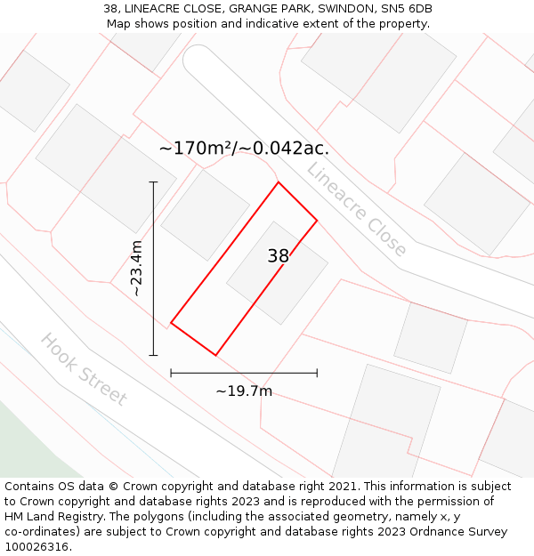 38, LINEACRE CLOSE, GRANGE PARK, SWINDON, SN5 6DB: Plot and title map