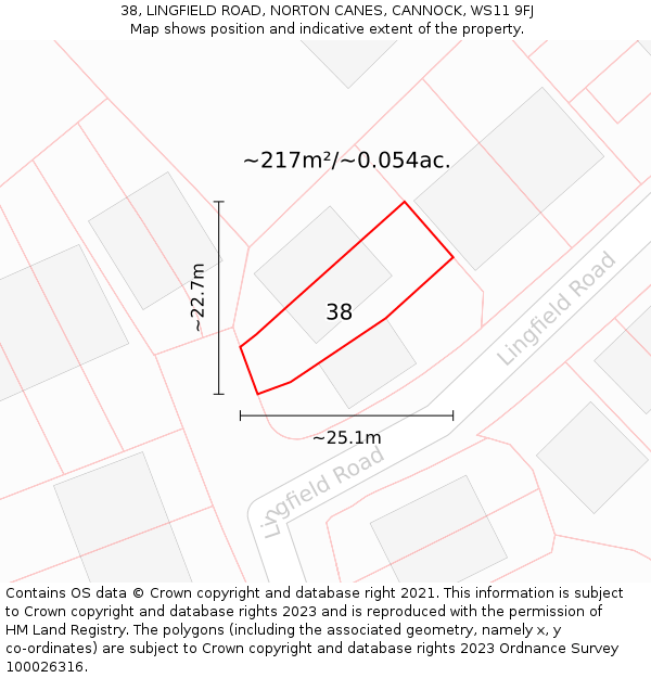 38, LINGFIELD ROAD, NORTON CANES, CANNOCK, WS11 9FJ: Plot and title map