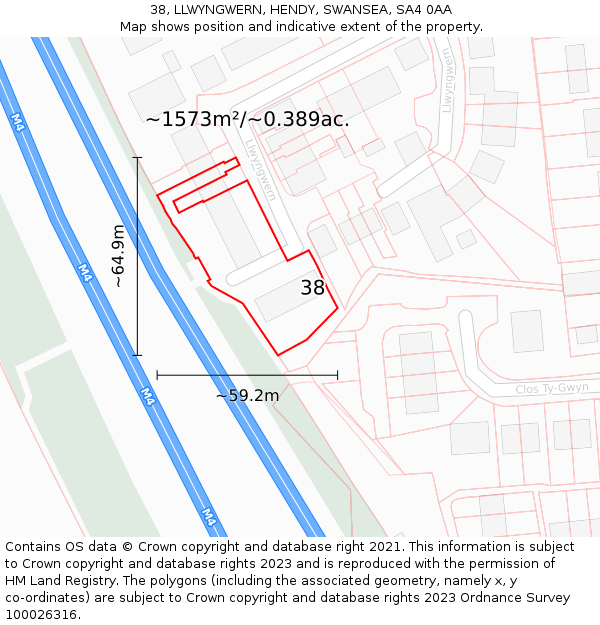 38, LLWYNGWERN, HENDY, SWANSEA, SA4 0AA: Plot and title map