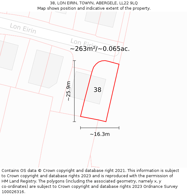 38, LON EIRIN, TOWYN, ABERGELE, LL22 9LQ: Plot and title map