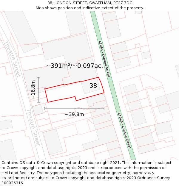 38, LONDON STREET, SWAFFHAM, PE37 7DG: Plot and title map