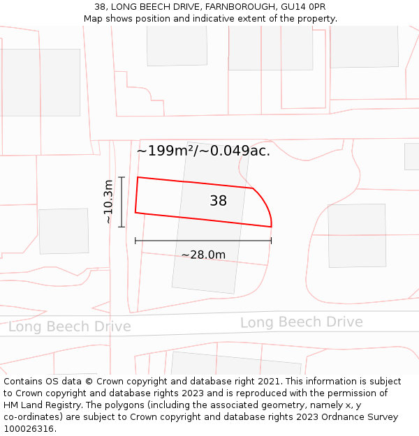 38, LONG BEECH DRIVE, FARNBOROUGH, GU14 0PR: Plot and title map