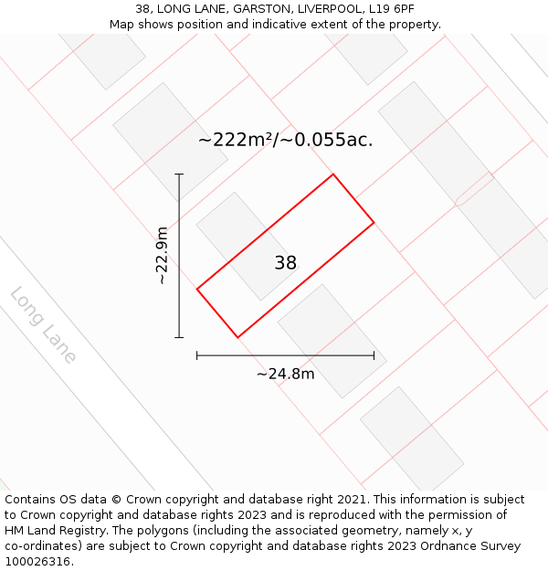 38, LONG LANE, GARSTON, LIVERPOOL, L19 6PF: Plot and title map