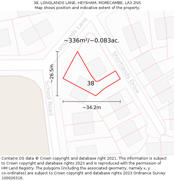 38, LONGLANDS LANE, HEYSHAM, MORECAMBE, LA3 2NS: Plot and title map