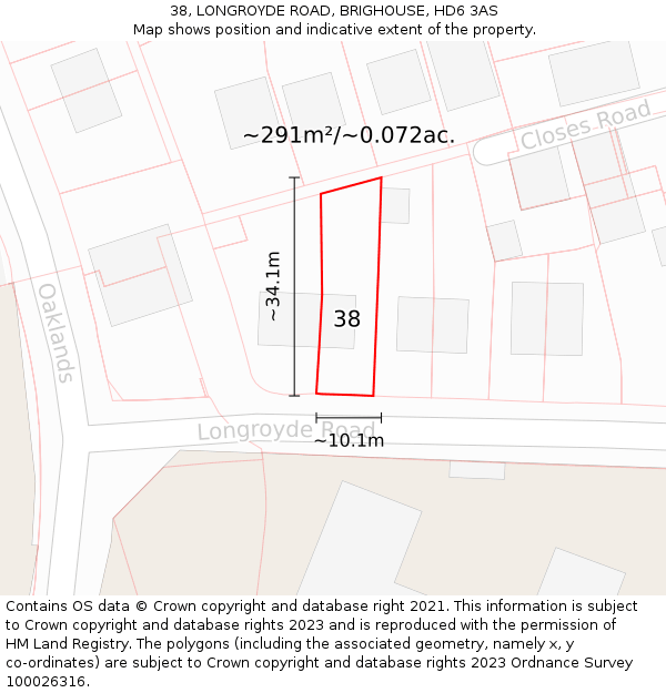 38, LONGROYDE ROAD, BRIGHOUSE, HD6 3AS: Plot and title map