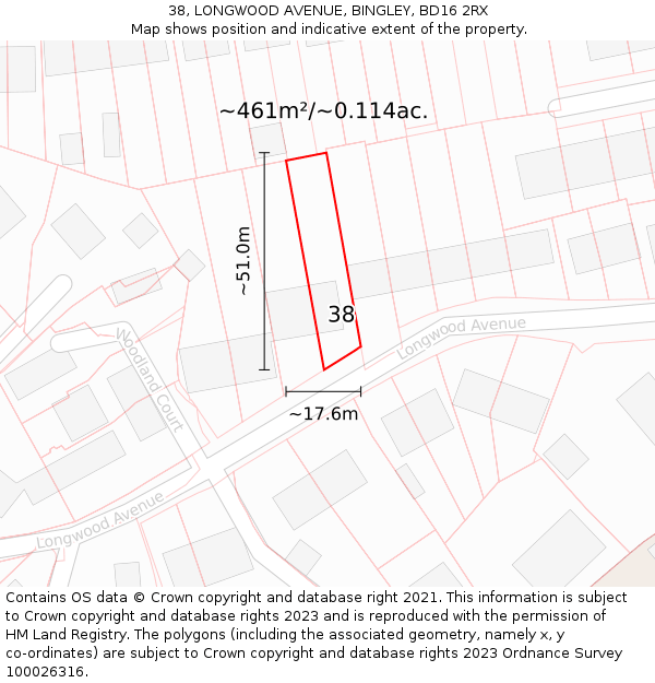 38, LONGWOOD AVENUE, BINGLEY, BD16 2RX: Plot and title map