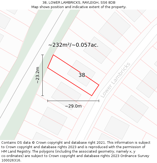 38, LOWER LAMBRICKS, RAYLEIGH, SS6 8DB: Plot and title map