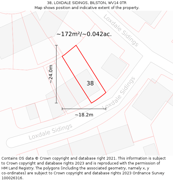 38, LOXDALE SIDINGS, BILSTON, WV14 0TR: Plot and title map