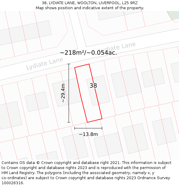 38, LYDIATE LANE, WOOLTON, LIVERPOOL, L25 9RZ: Plot and title map