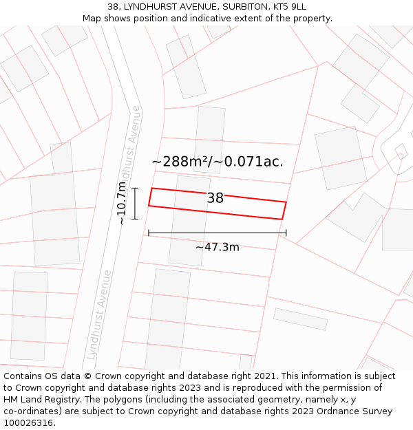 38, LYNDHURST AVENUE, SURBITON, KT5 9LL: Plot and title map