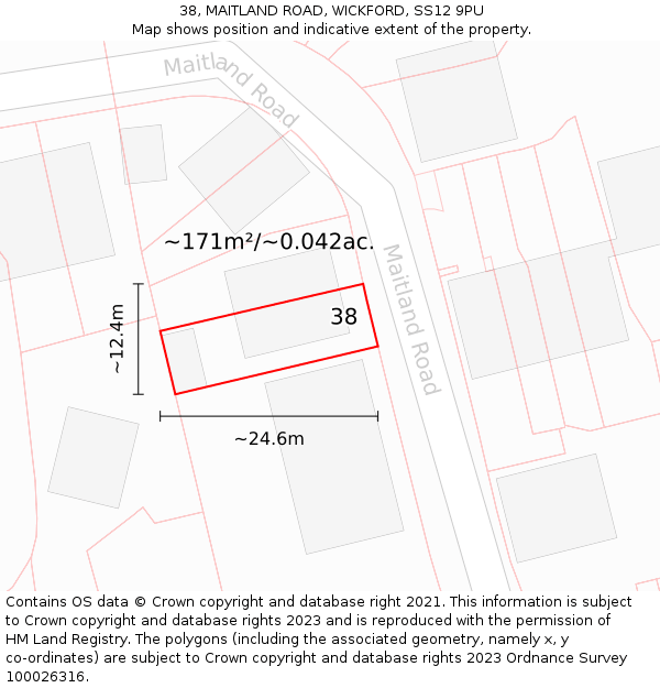 38, MAITLAND ROAD, WICKFORD, SS12 9PU: Plot and title map