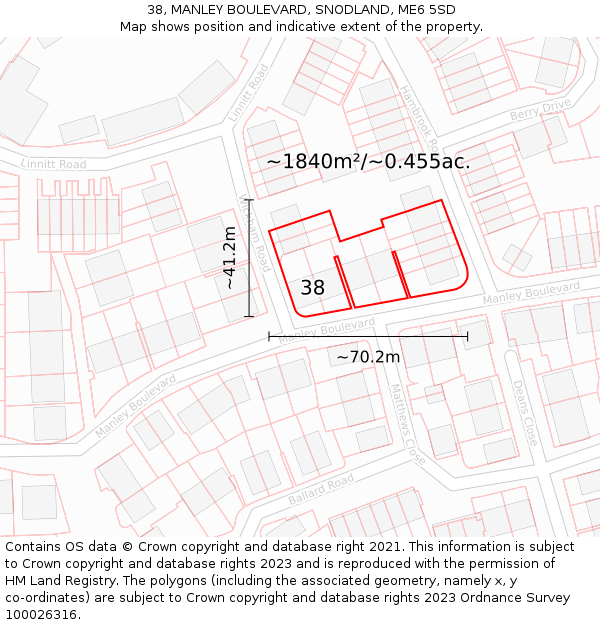 38, MANLEY BOULEVARD, SNODLAND, ME6 5SD: Plot and title map