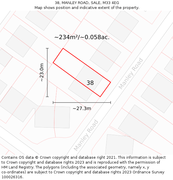 38, MANLEY ROAD, SALE, M33 4EG: Plot and title map