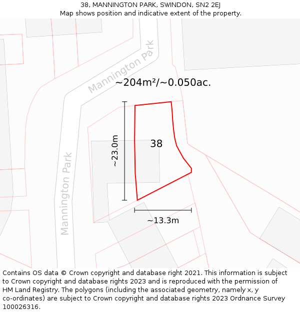 38, MANNINGTON PARK, SWINDON, SN2 2EJ: Plot and title map