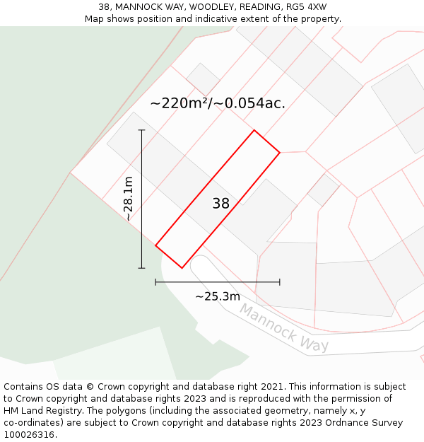 38, MANNOCK WAY, WOODLEY, READING, RG5 4XW: Plot and title map