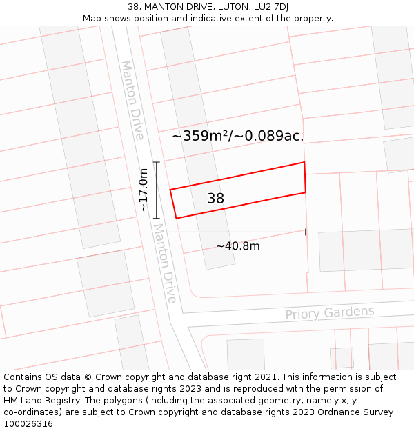 38, MANTON DRIVE, LUTON, LU2 7DJ: Plot and title map