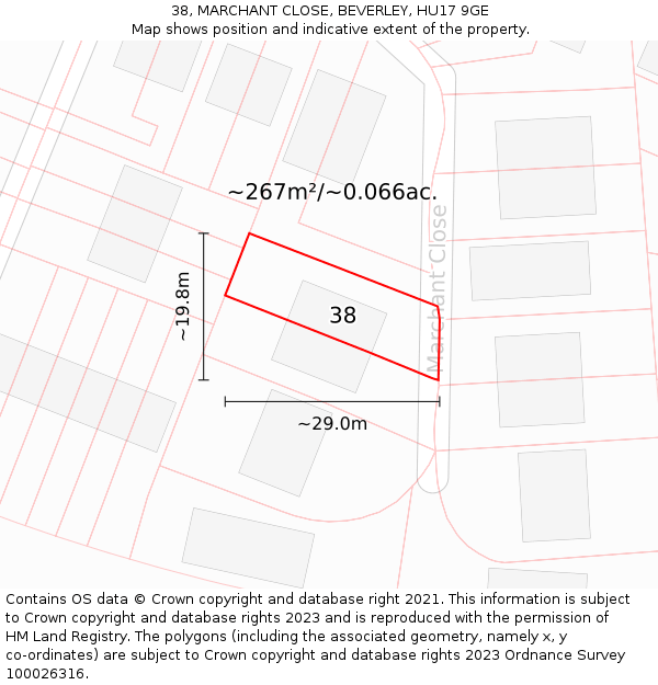 38, MARCHANT CLOSE, BEVERLEY, HU17 9GE: Plot and title map