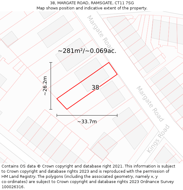 38, MARGATE ROAD, RAMSGATE, CT11 7SG: Plot and title map