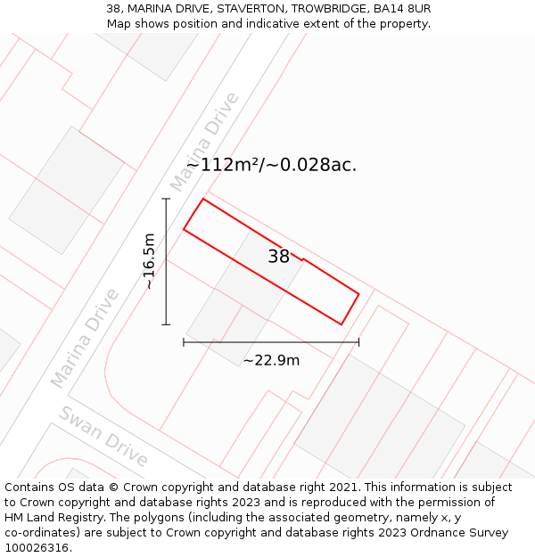 38, MARINA DRIVE, STAVERTON, TROWBRIDGE, BA14 8UR: Plot and title map