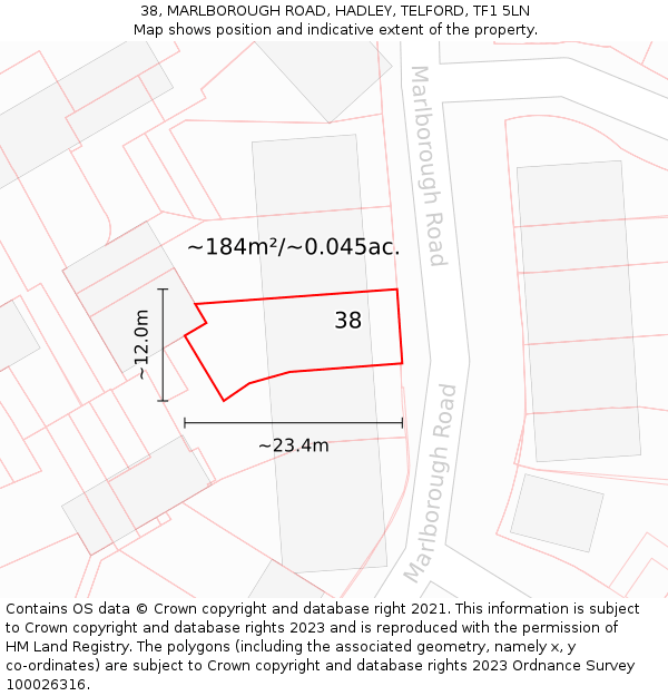 38, MARLBOROUGH ROAD, HADLEY, TELFORD, TF1 5LN: Plot and title map