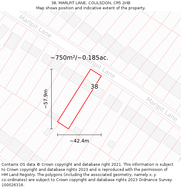 38, MARLPIT LANE, COULSDON, CR5 2HB: Plot and title map