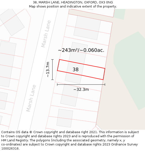 38, MARSH LANE, HEADINGTON, OXFORD, OX3 0NG: Plot and title map