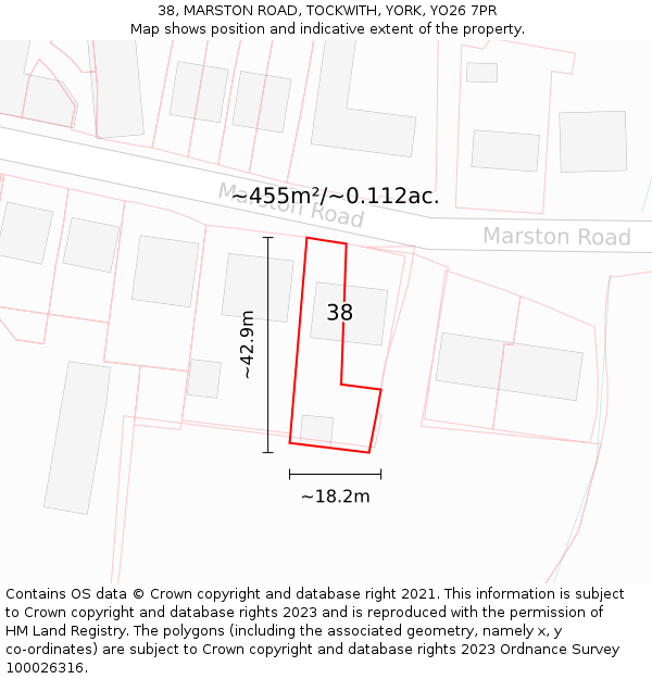 38, MARSTON ROAD, TOCKWITH, YORK, YO26 7PR: Plot and title map