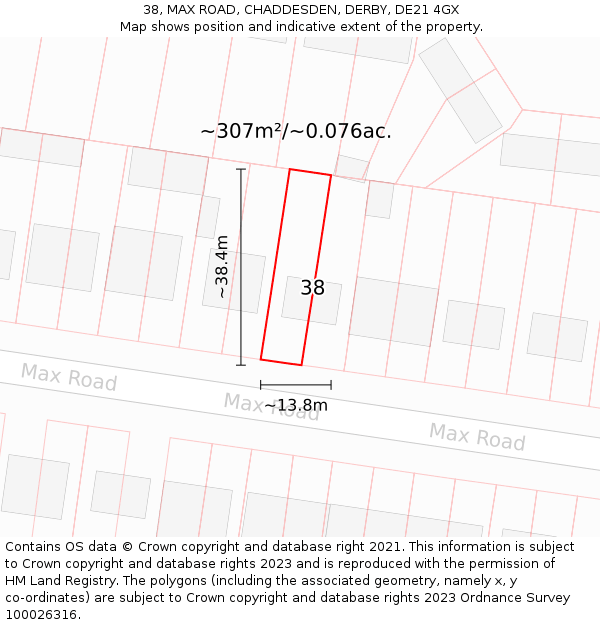 38, MAX ROAD, CHADDESDEN, DERBY, DE21 4GX: Plot and title map