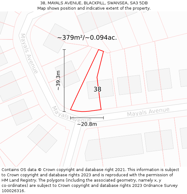 38, MAYALS AVENUE, BLACKPILL, SWANSEA, SA3 5DB: Plot and title map