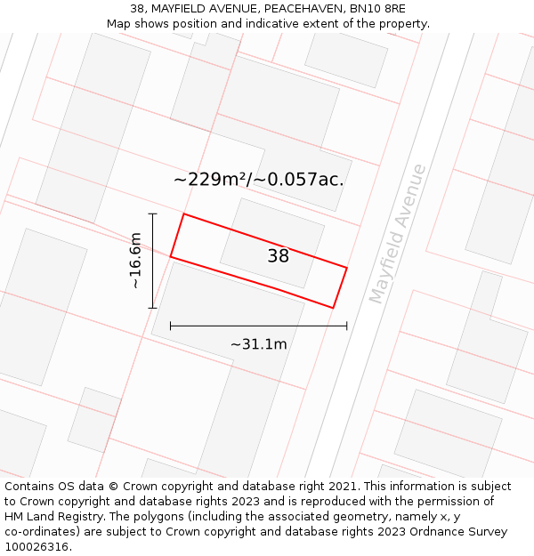 38, MAYFIELD AVENUE, PEACEHAVEN, BN10 8RE: Plot and title map