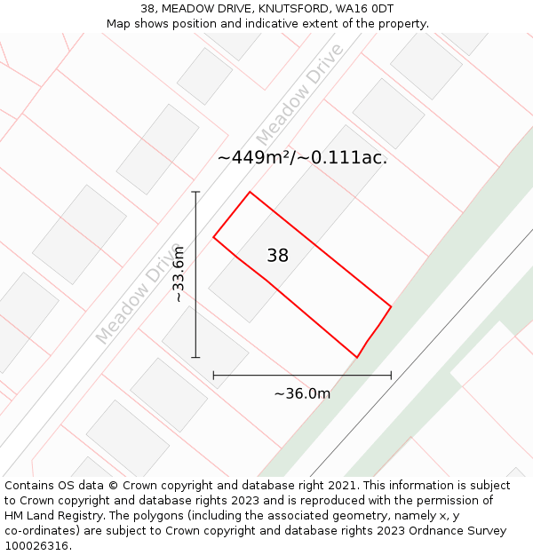 38, MEADOW DRIVE, KNUTSFORD, WA16 0DT: Plot and title map